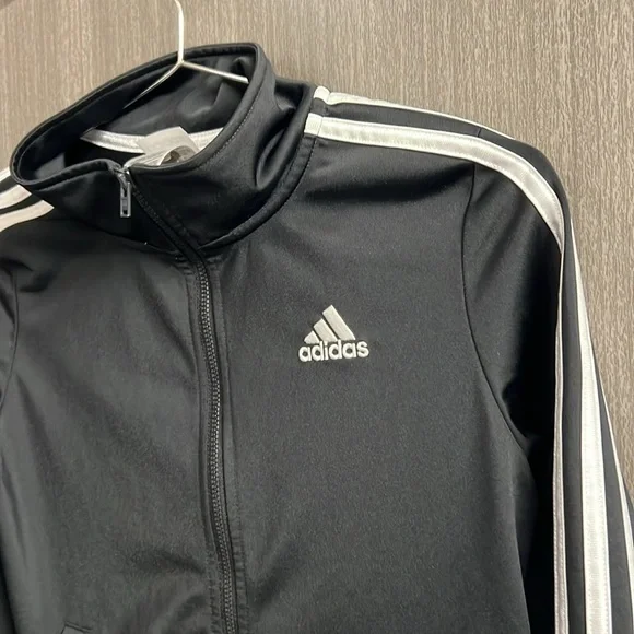 Adidas Boy Girl Black & White Full Zip Track Jacket, Size M 10-12 - Picture 2 of 3